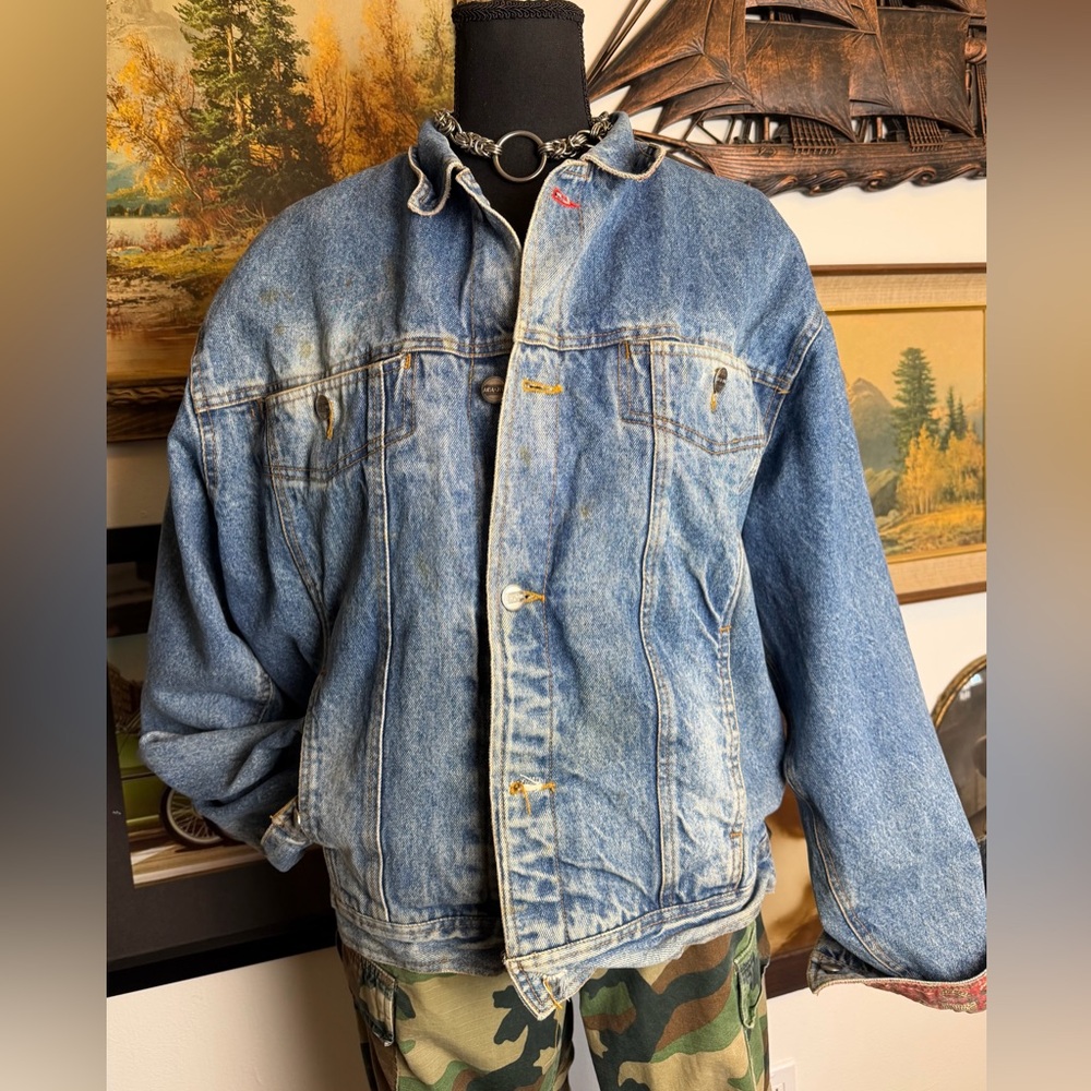 Vintage 1980s ACA-JOE Denim Trucker Jacket Fabric Lined Men's S-M Hong-Kong - Picture 9 of 16